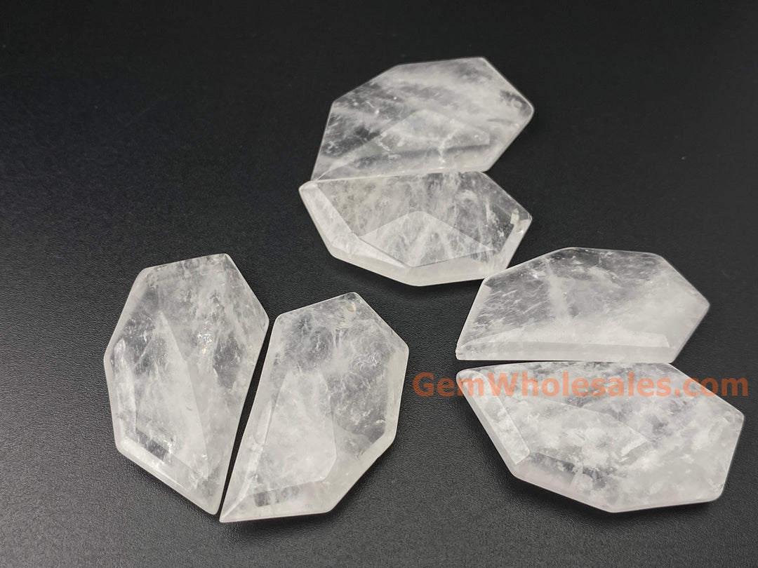 1PC 40x20mm Natural Clear Quartz Geometric Faceted Pendant