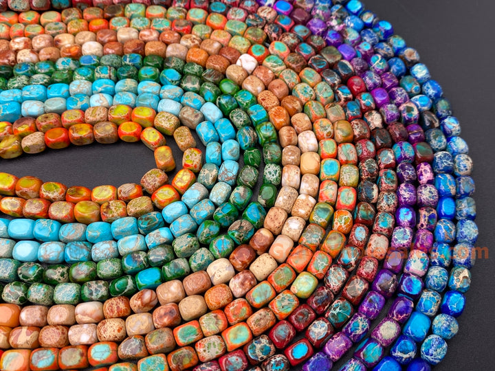 15.5" 5x7mm orange blue Sea Sediment, Impression Jasper rectangle beads