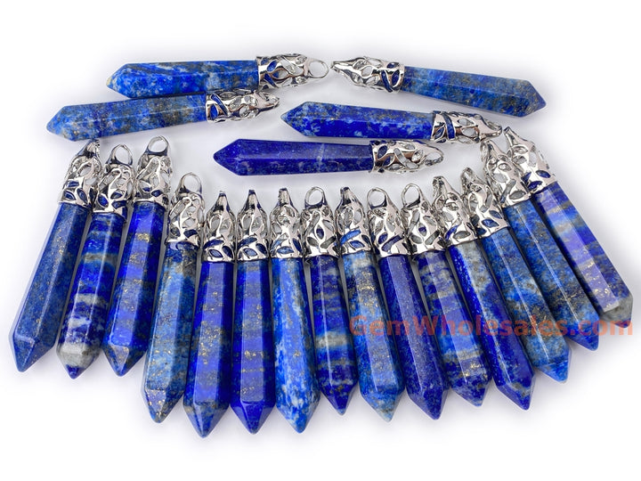 1PC 10x65mm natural lapis lazuli Crystal Point Pendant, Hexagonal Wand