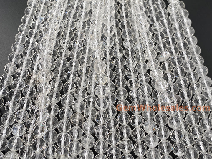 15.5" 10mm Natural rock crystal quartz round faceted beads 128F