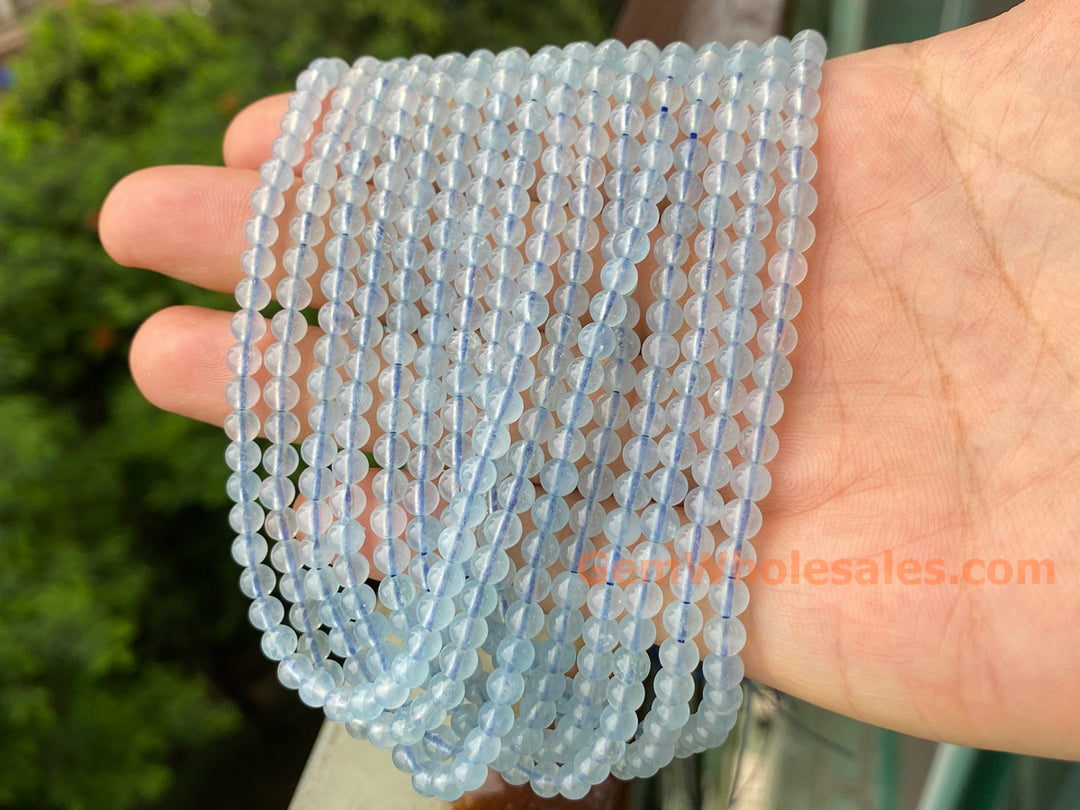 Perles rondes en aigue-marine naturelle de 4 mm, 15,5 pouces, perles bleu clair laiteux