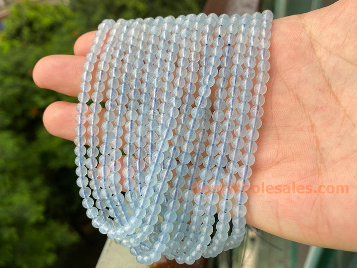 Perles rondes en aigue-marine naturelle de 4 mm, 15,5 pouces, perles bleu clair laiteux
