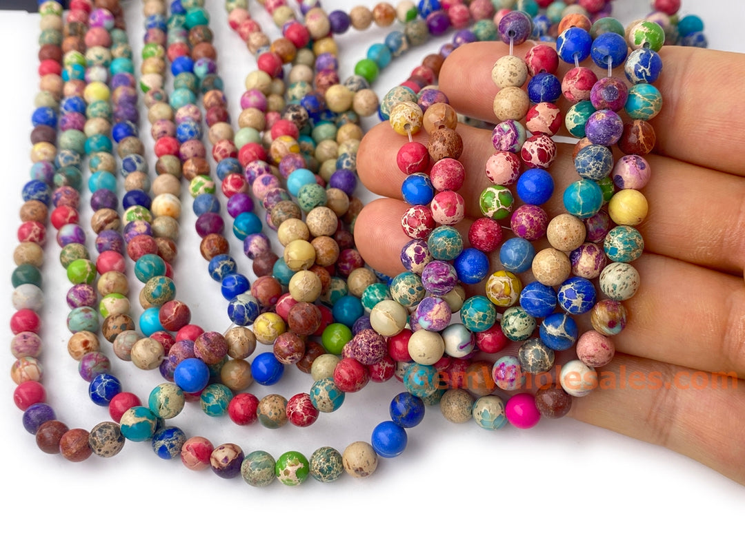 6mm red green blue multi color emperor jasper round beads, 15.5"