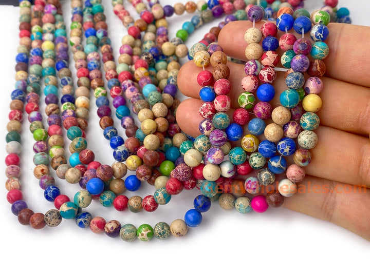 6mm red green blue multi color emperor jasper round beads, 15.5"