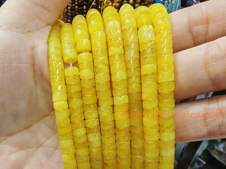 15.5" 3x6mm Dyed yellow jade Heishi disc beads