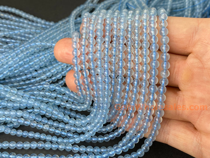 15.5" 4mm A Natural Aquamarine round beads, milky light blue beads