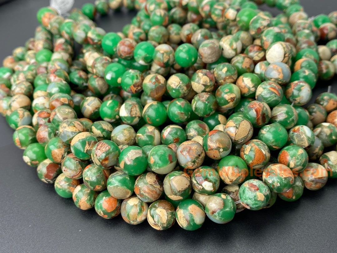 15.5" 10mm green Sea Sediment round beads,emperor jasper, Terra Jasper