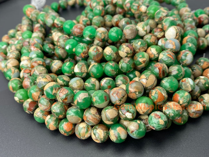 15.5" 10mm green Sea Sediment round beads,emperor jasper, Terra Jasper