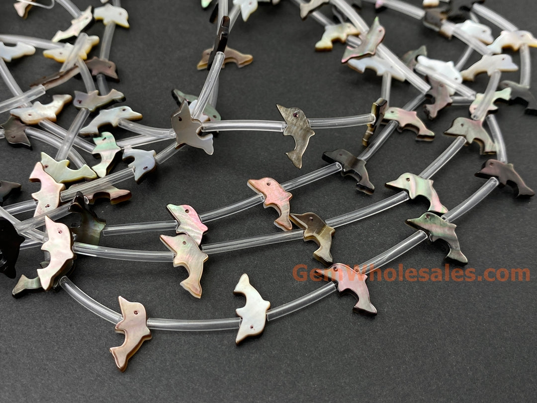 10PCS 7x14mm Natural Black MOP Dolphin beads, mother of pearl