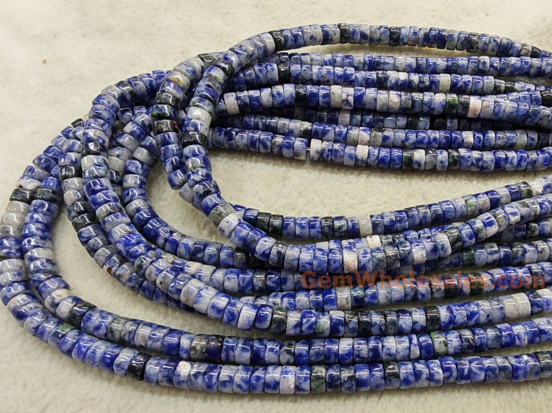 15.5" 3x6mm Natural blue spot jasper heishi beads for jewelry making