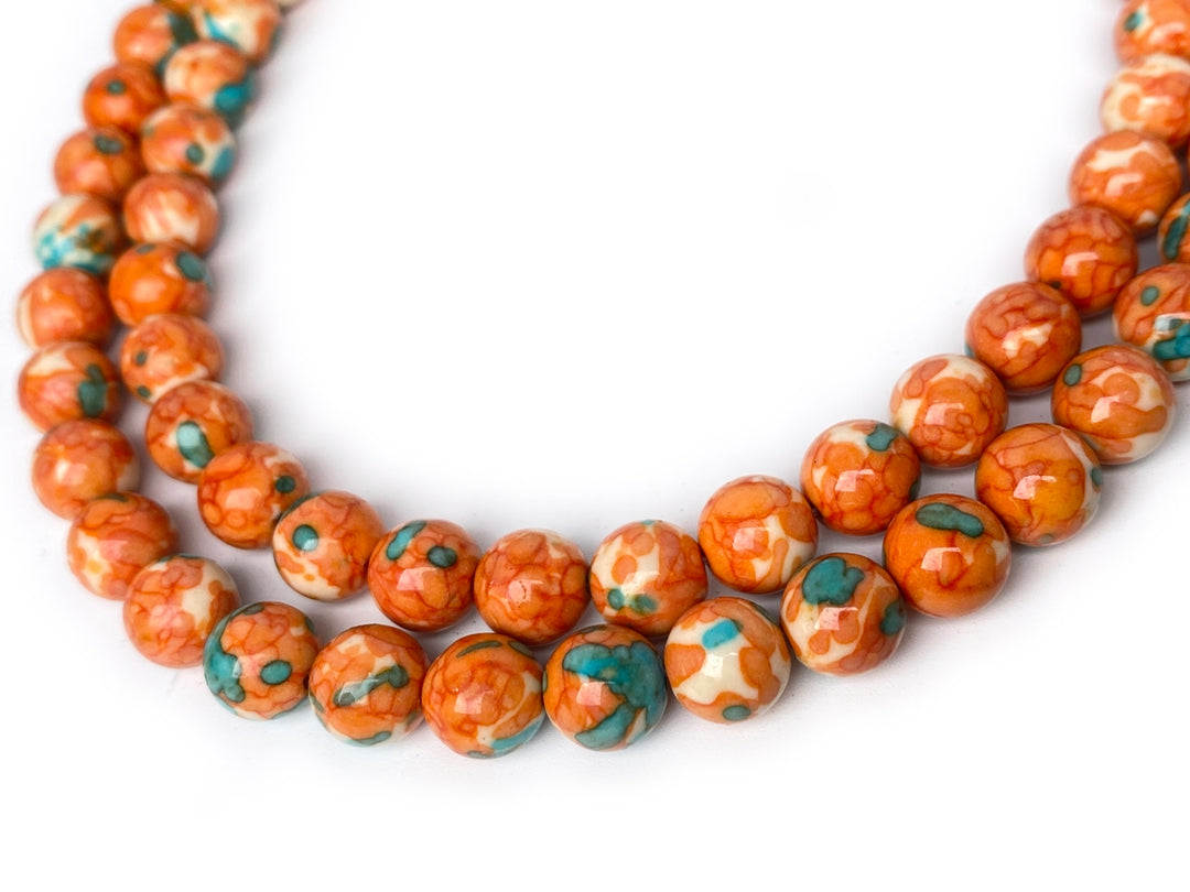 15.5" 8mm/10mm Dyed orange blue rain flower stone round beads