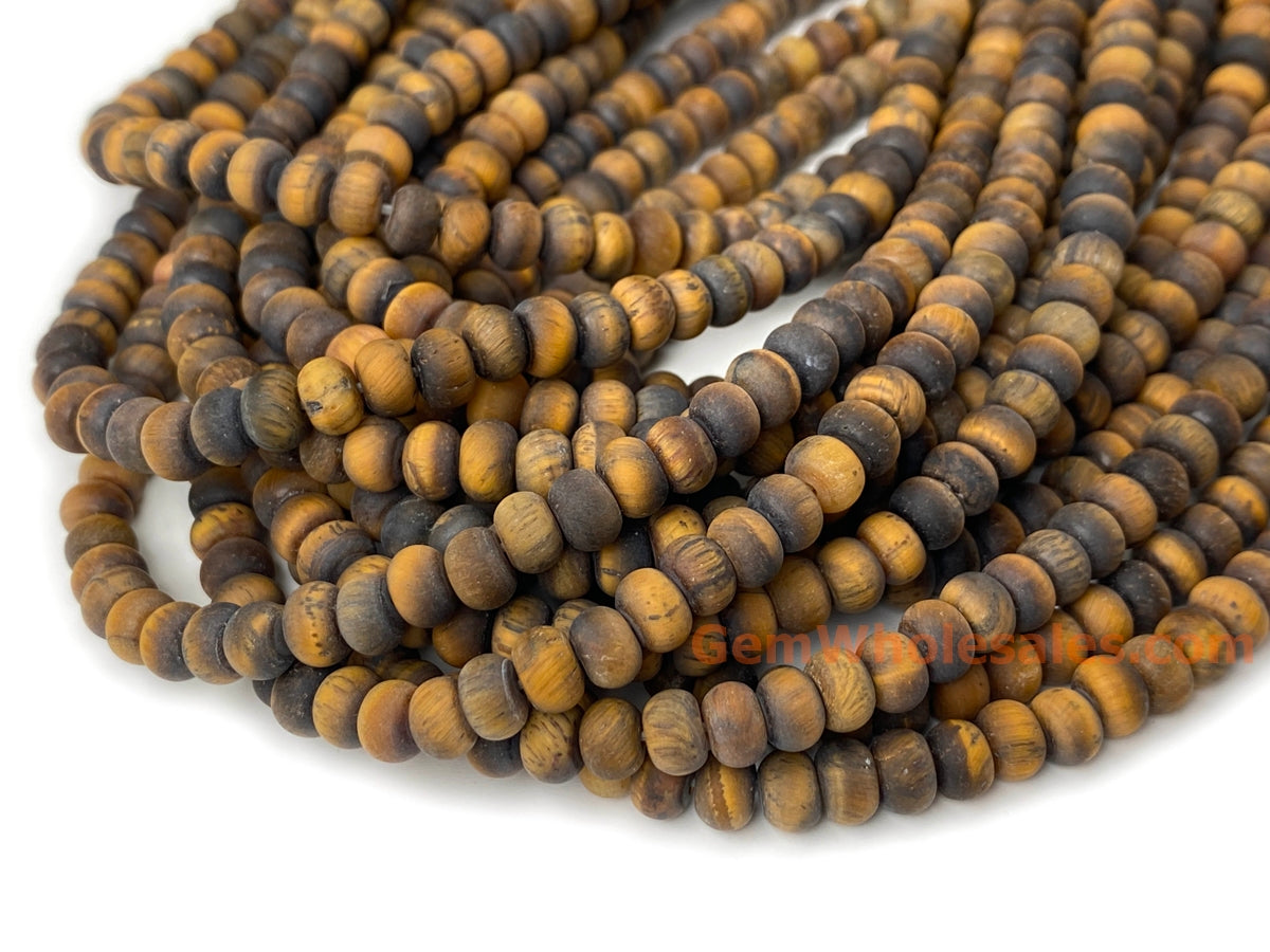 15.5" 4x6mm Matte/frosted yellow tiger eye roundel/rondelle beads