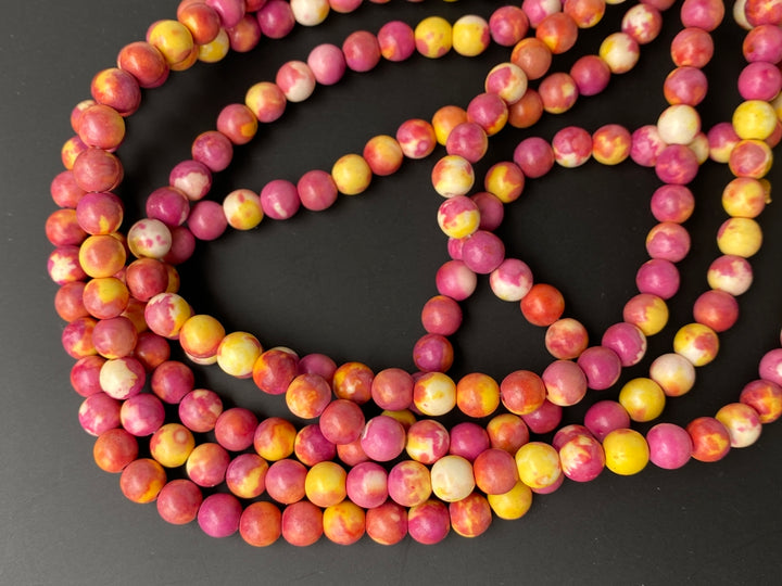15.5" rose red yellow rain flower stone round beads 6mm/8mm/10mm/12mm