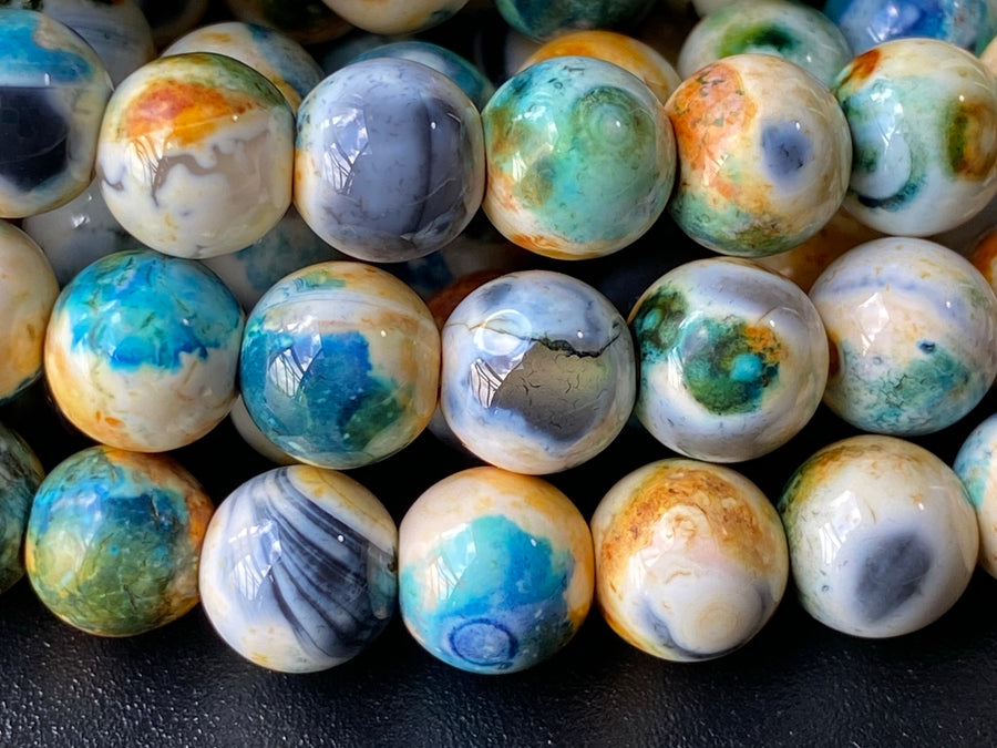 15" 8mm yellow blue Dream Fire agate multi color round beads