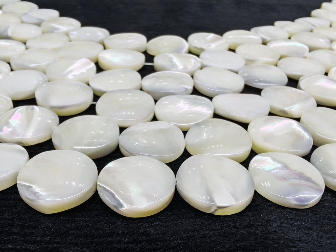 Natural white mother of pearl MOP 15mm coin beads, 15.5"