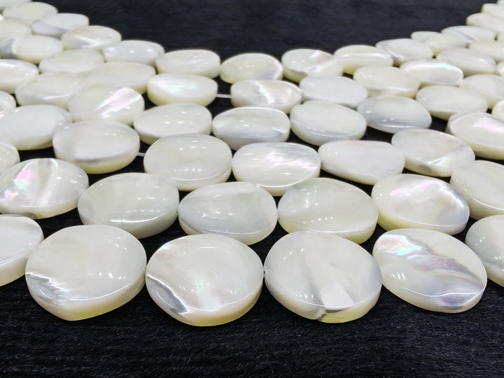 Natural white mother of pearl MOP 15mm coin beads, 15.5"