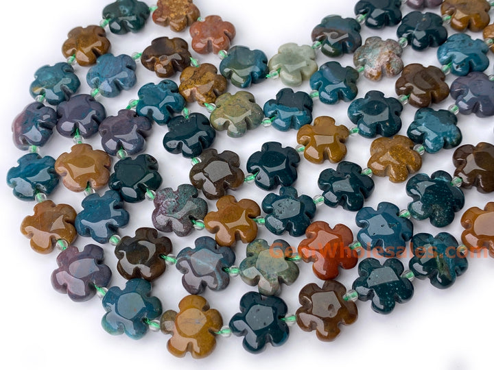 15.5" 15mm/20mm natural ocean jasper flower jewelry beads