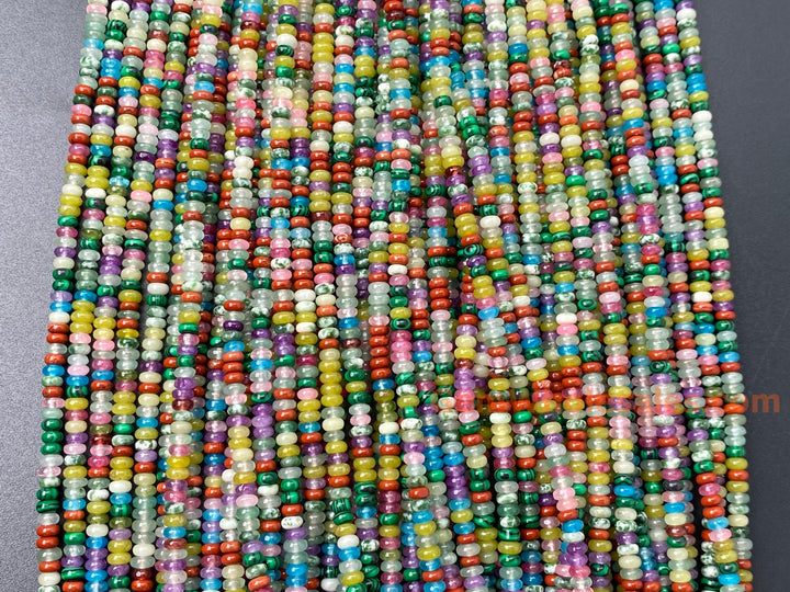 15" 2x4mm Pink red Yellow green multi color jade stone rondelle beads