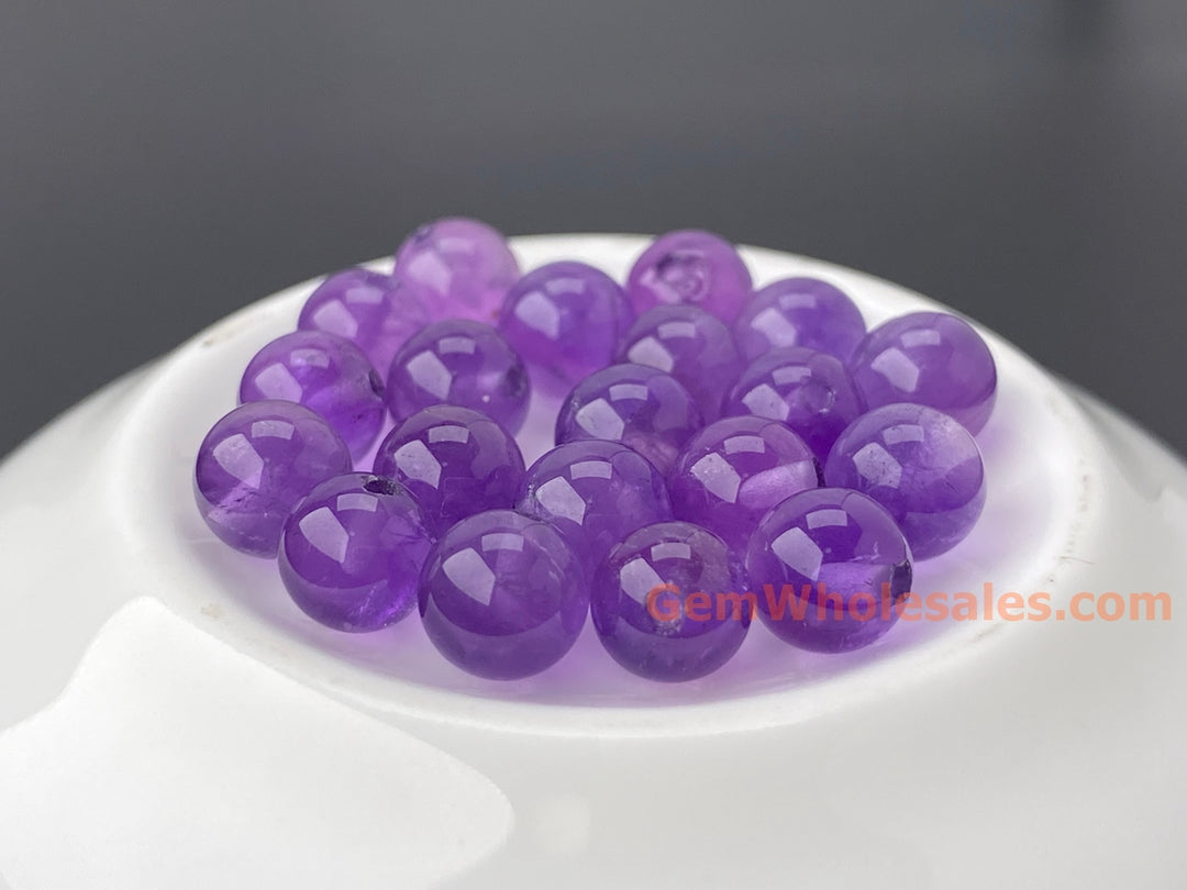 6mm Natural amethyst half drilled round crystal beads 10pcs
