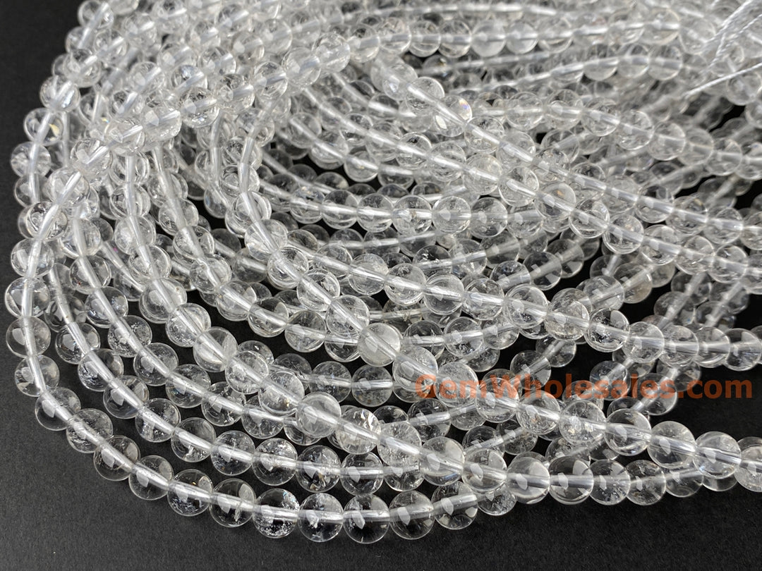 15.5" 6mm Natural rock crystal quartz round beads with inclusion A