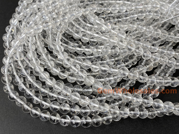 15.5" 6mm Natural rock crystal quartz round beads with inclusion A