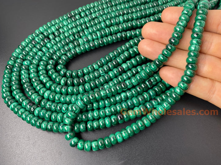 15.5" 4x8mm Genuine natural malachite stone rondelle/Button beads