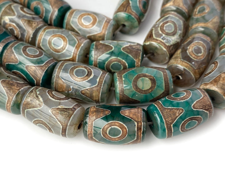 14" 15x22mm Antique green Bulk tibetan Dzi agate barrel drum beads 3 EYE