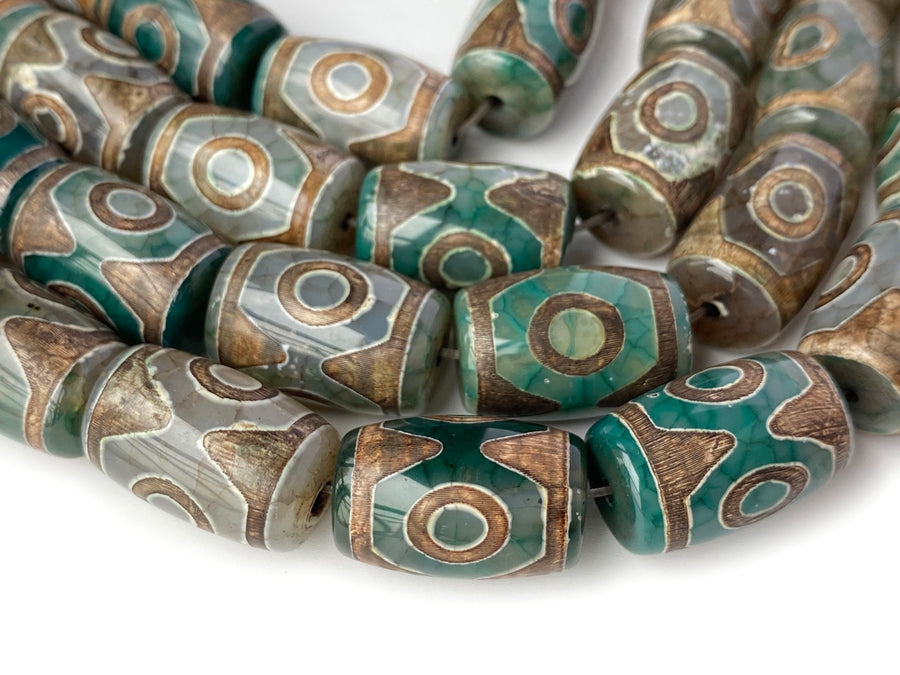 14" 15x22mm Antique green Bulk tibetan Dzi agate barrel drum beads 3 EYE
