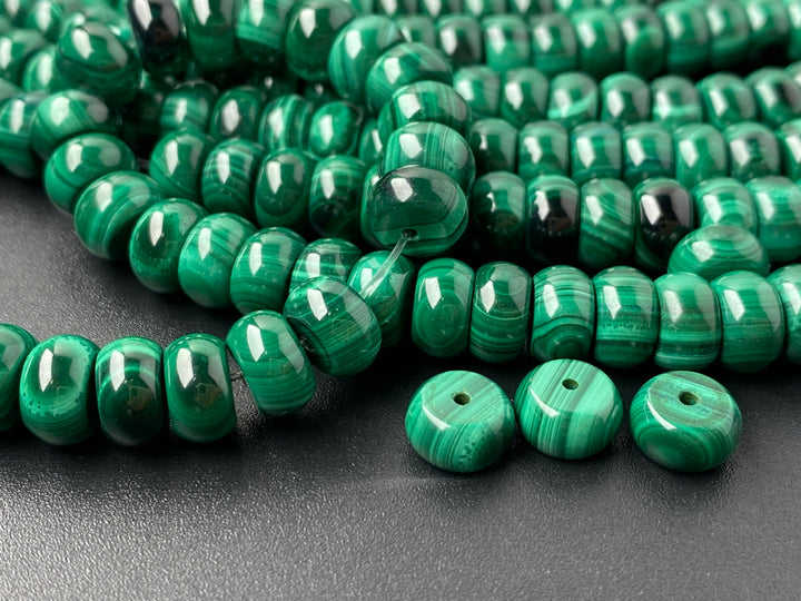 15.5" 4x8mm Genuine natural malachite stone rondelle/Button beads