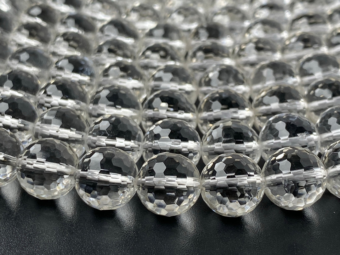 15.5" 10mm Natural rock crystal quartz round faceted beads 128F