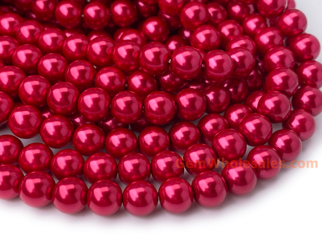 15.5" 8mm rose red glass round beads