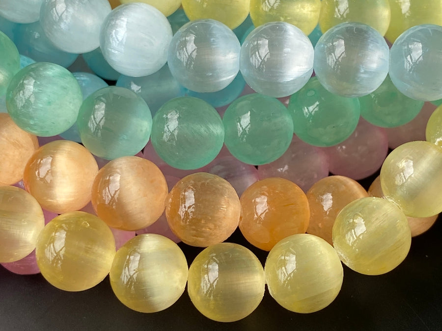 15" 8mm Multi blue green yellow pink color calcite stone round beads