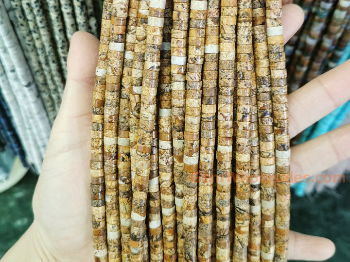15" 3x6mm Natural picture stone heishi beads for jewelry making