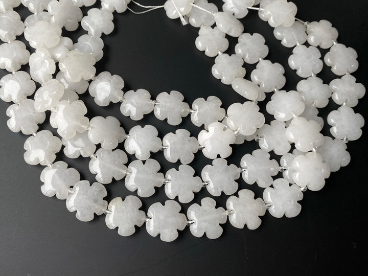 15" natural white jade flower beads 15mm/20mm, semi-precious stone flower