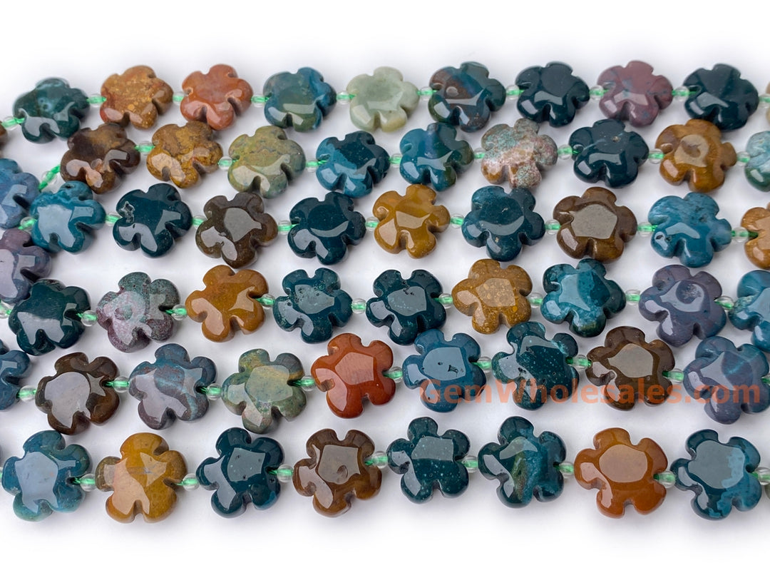 15.5" 15mm/20mm natural ocean jasper flower jewelry beads