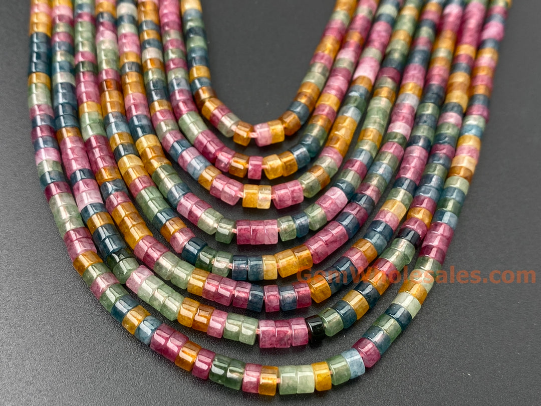 15" 2x4mm Red green Yellow multi color Dyed jade Heishi jewelry beads