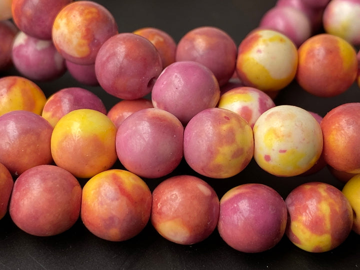 15.5" rose red yellow rain flower stone round beads 6mm/8mm/10mm/12mm