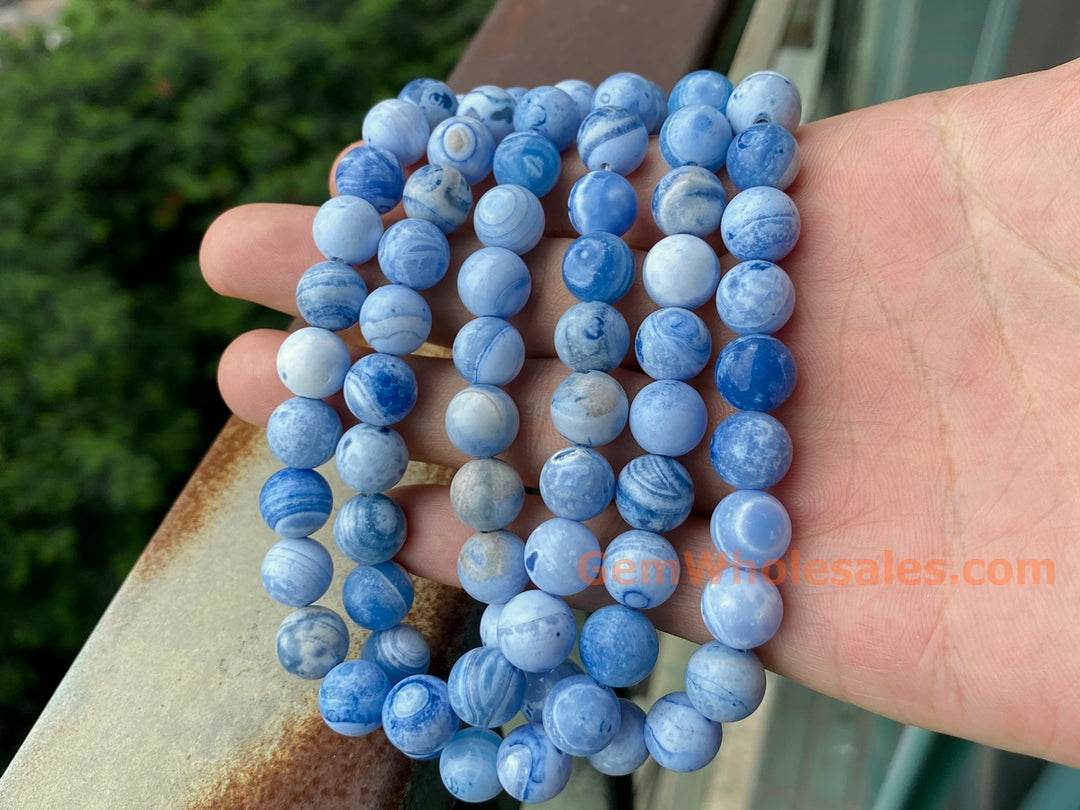 10mm white blue Dream Fire agate round beads, 15"