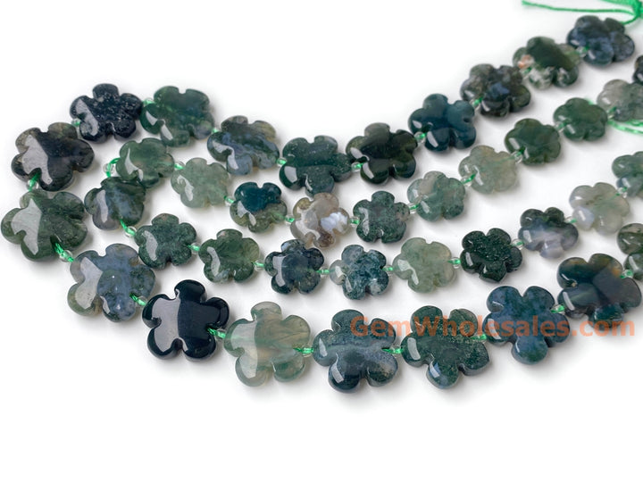 15" 15mm/20mm natural green moss Agate flower Gemstone beads