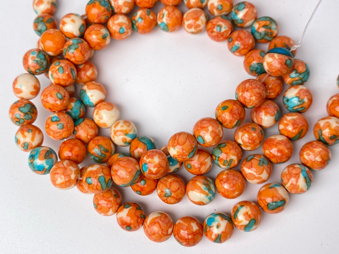 15.5" 8mm/10mm Dyed orange blue rain flower stone round beads