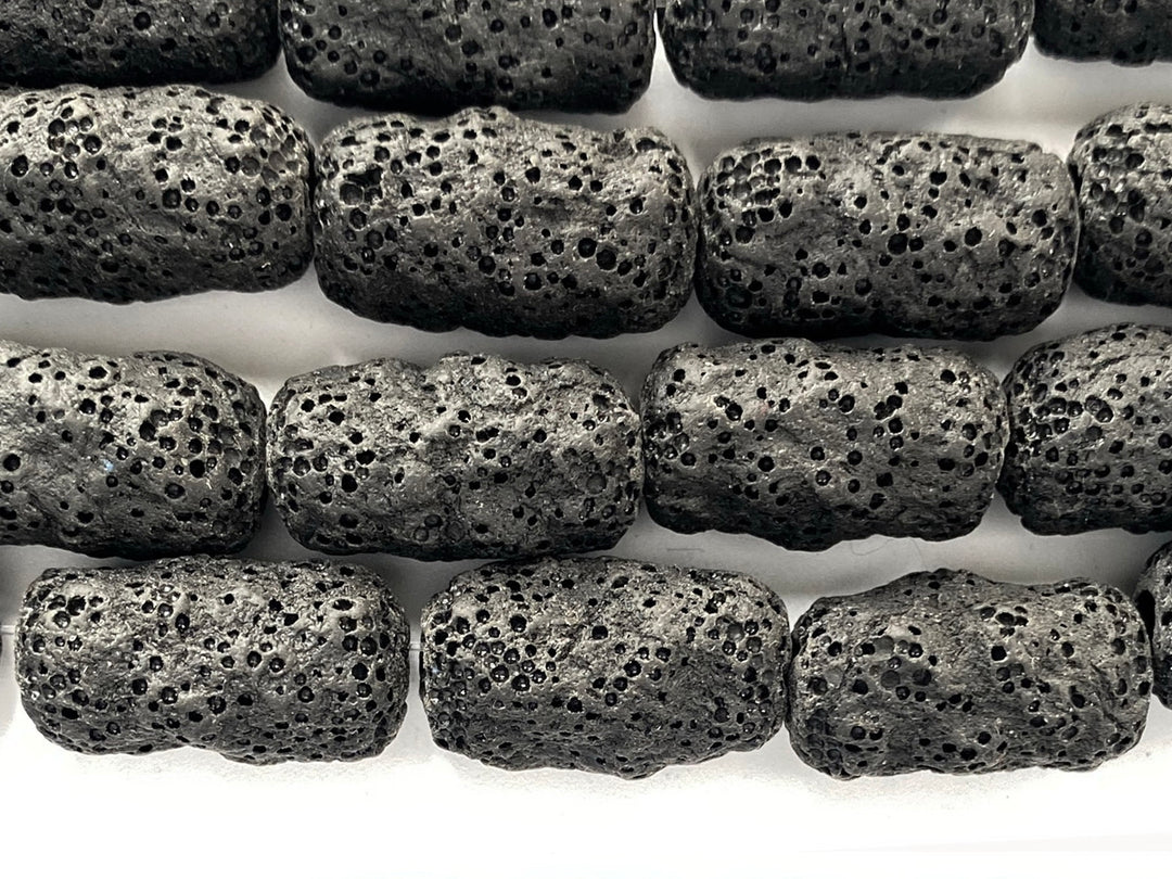 15" 11x20mm black Lava long Tube Gemstone beads