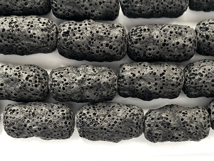 15" 11x20mm black Lava long Tube Gemstone beads