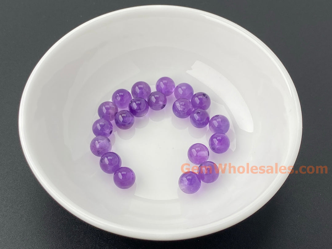 6mm Natural amethyst half drilled round crystal beads 10pcs