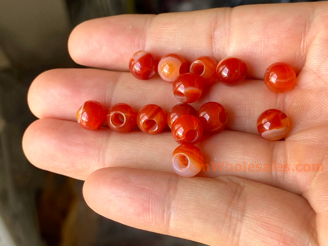 20pcs 8mm red stripe agate round beads, 3mm big hole