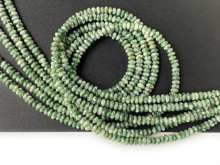 15.5" 2x4mm Natural green spot stone rondelle beads, roundel beads