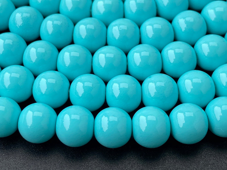 6mm/8mm/10mm light water blue Glass druk round beads, 15.5"
