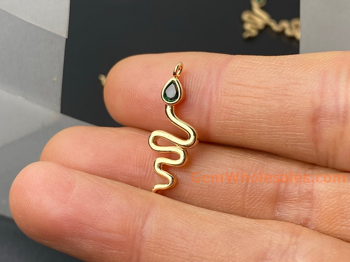 5PCS 9x25mm gold plated brass snake charms, jewelry findings