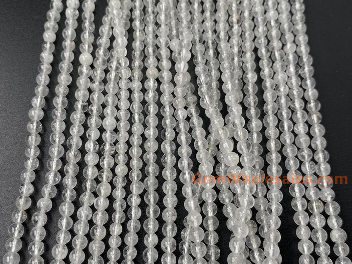 15" 4mm Natural rock crystal quartz round beads with inclusion
