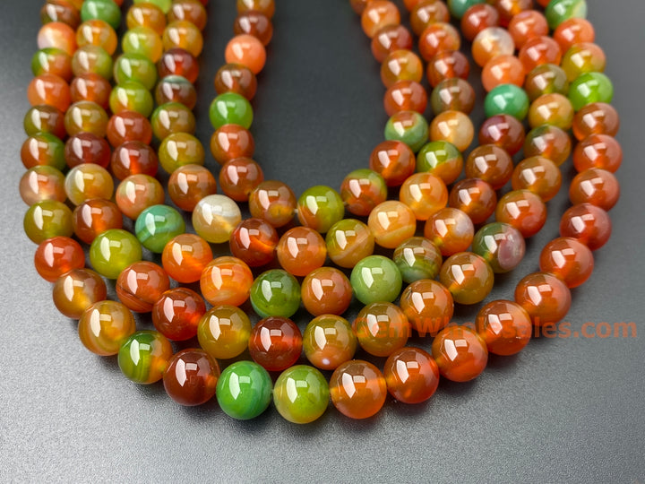 10mm Red Green banded Agate round beads for jewelry making, 15"