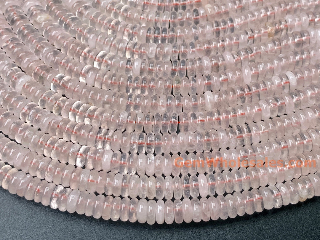 Perles d'espacement heishi rondelles en quartz rose naturel 2x6 mm 15,25"